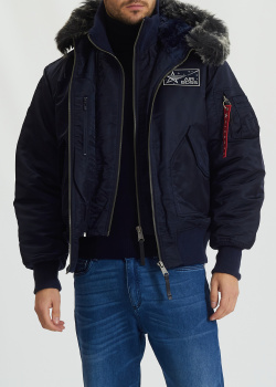 Синий пуховик Airboss CWU Spaceman Hooded Jacket с накладными карманами, фото